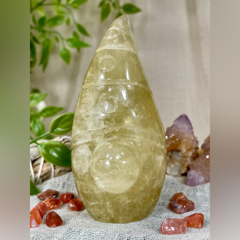2513 Lemon Quartz Crystal Gnome Carving
